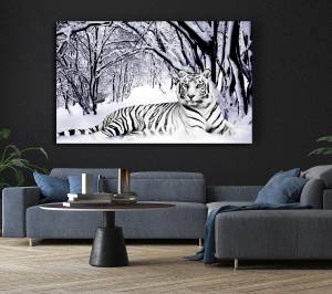 Weißer Tiger im Schnee Wandkunst Weiß - Textil - 81 x 51 x 5 cm