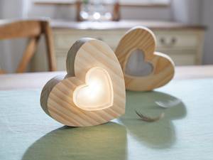 LED-Deko Liegendes Herz Braun - Holzwerkstoff - Kunststoff - 15 x 15 x 4 cm