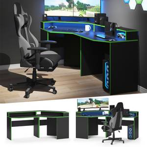 Bureau ordinateur Kron noir/vert Set 3 Noir - Vert - Bois manufacturé - 100 x 87 x 90 cm