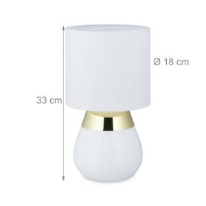 Lampe de chevet tactile de forme ovale Doré - Blanc - Métal - Matière plastique - Textile - 18 x 33 x 18 cm