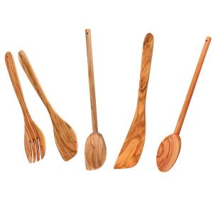 Couverts à salade cuillères et spatule Marron - Bois massif