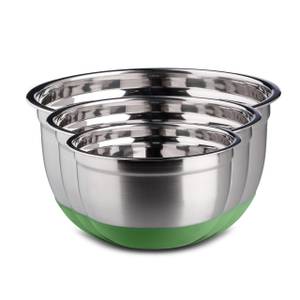 Relaxdays Bol mélangeur avec couvercle lot de 3 saladiers en inox plusieurs  tailles, vert