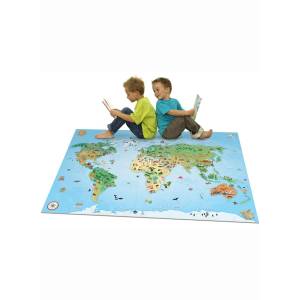 Tapis salon WORLD MAP 70x95 bleu Bleu - Textile - 70 x 7 x 95 cm