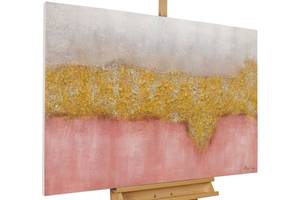 Tableau peint Through the Earth Doré - Rose foncé - Bois massif - Textile - 120 x 80 x 4 cm