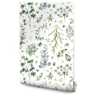 Papier Peint PLANTES Feuilles Nature Vert - Blanc - Papier - Textile - 53 x 1000 x 1000 cm