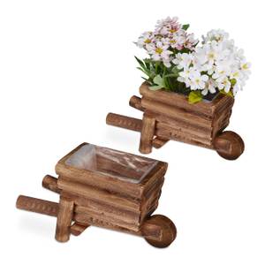 Jardinière en forme de brouette lot de 2 Marron - Bois manufacturé - Matière plastique - 26 x 13 x 12 cm