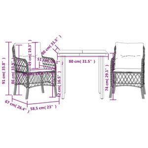 Bistro-Set-k127 ( 3-tlg ) Grau - Massivholz - Höhe: 1 cm