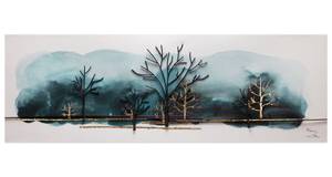 Tableau peint Rural Evening Silence Bleu - Bois massif - Textile - 150 x 50 x 4 cm