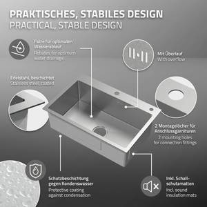 Spülbecken mit Ab- und Überlaufgarnitur Silber