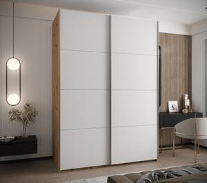 Armoire Lux 1 Imitation chêne - Argenté - Blanc - Largeur : 180 cm