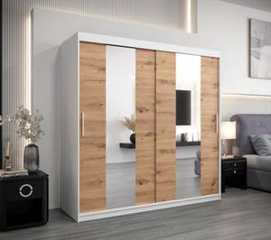 Armoire à portes coulissantes Pole Imitation chêne - Blanc - Largeur : 200 cm - 2 porte