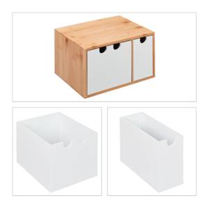Boîte à 2 tiroirs en bambou et MDF Marron - Blanc - Bambou - Bois manufacturé - 25 x 15 x 20 cm
