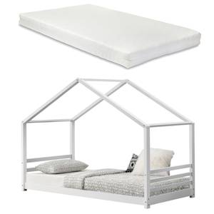 Lit Cabane Vardø avec Matelas Blanc - Bois massif - 98 x 142 x 206 cm