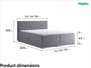 Boxspringbett John Grau - Breite: 186 cm - H4