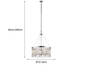 LED Kronleuchter groß Chrom, Ø61,6cm Silber - Glas - Metall - 62 x 62 x 62 cm