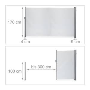 Weiße Seitenmarkise 170 x 300 cm Grau - Weiß - Metall - Textil - 300 x 170 x 9 cm