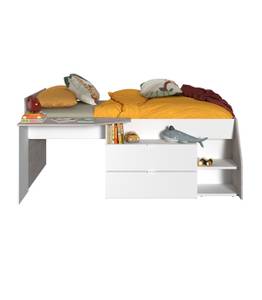 Lit Combiné Milky Blanc - Bois manufacturé - 203 x 90 x 134 cm