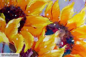 Bild handgemalt Symphony of Sunflowers Orange - Gelb - Massivholz - Textil - Holz teilmassiv - 150 x 50 x 4 cm