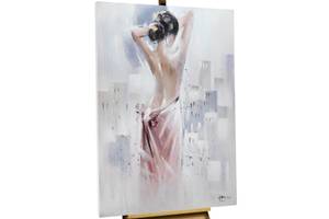 Acrylbild handgemalt Señorita Pink - Weiß - Massivholz - Textil - 80 x 100 x 4 cm
