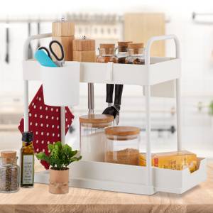 Rangement extensible pour cuisine Blanc - Métal - Matière plastique - 22 x 43 x 40 cm