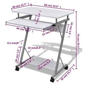 Bureau d'ordinateur Blanc - Bois manufacturé - Métal - 60 x 74 x 40 cm