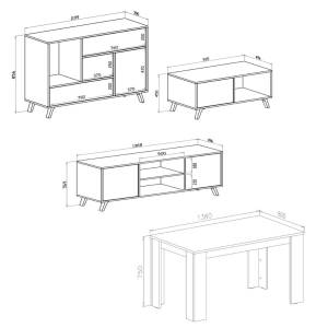 Set Buffet-M.Tv-T.Basse-TableBlanc/Chêne Imitation chêne blanc - 80 x 300 cm