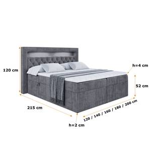 Boxspringbett - NOEL LED Schiefergrau - Breite: 200 cm - H4