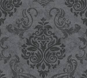Barocktapete mit Ornamenten Grau Schwarz Schwarz - Grau - Silber - Kunststoff - Textil - 53 x 1005 x 1 cm