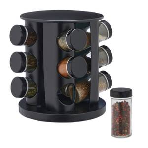 Tourniquet à épices avec pots en verre Noir - Verre - Métal - 19 x 22 x 19 cm