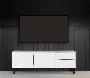 Meuble TV Lyon Blanc/Noir Noir - Marron - Blanc - Bois manufacturé - 160 x 55 x 40 cm