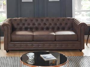 Couchgarnitur CHESTERFIELD 3er-Set Braun - Textil - 88 x 72 x 205 cm