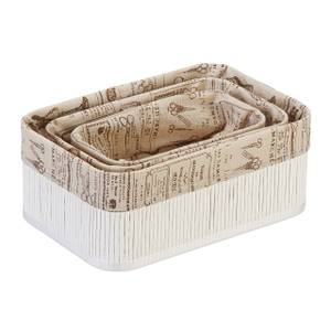 Lot de 3 paniers de rangement en bambou Beige - Marron - Blanc - Bambou - Bois manufacturé - Textile - 30 x 12 x 20 cm