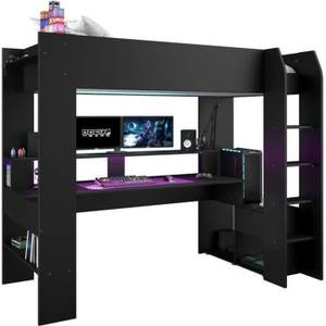 Lit mezzanine Pharell Noir - Bois manufacturé - 220 x 180 x 116 cm