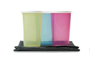 TUPPERWARE Eco Trinkbecherset + GLASTUCH Blau - Pink - Gelb - Kunststoff - 7 x 12 x 7 cm