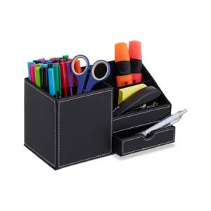 Organiseur bureau aspect cuir Noir - Blanc - Papier - Matière plastique - Textile - 23 x 12 x 11 cm