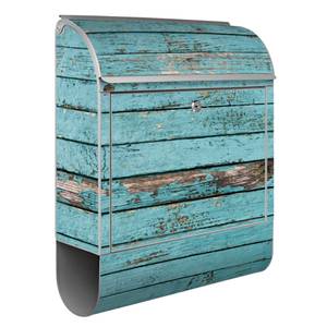 Briefkasten Stahl Blaue Holzlatten Grau - Metall - 38 x 46 x 13 cm