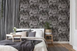 Papier peint Jungle Plantes Gris Noir Noir - Gris