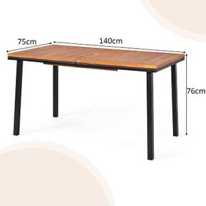 Gartentisch Esstisch mit Schirmloch Braun - Metall - Rattan - Holzart/Dekor - Holz teilmassiv - 75 x 76 x 140 cm