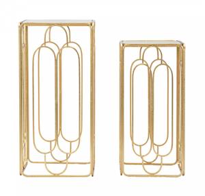 Paar quadratische Tische aus goldenem Gold - Metall - 35 x 70 x 35 cm