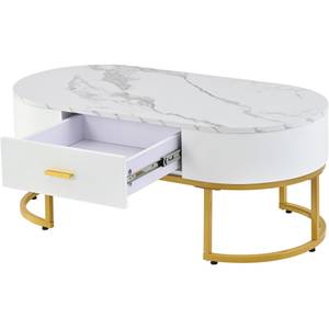 Table basse MARBZoom (lot de 2) Blanc - Bois manufacturé - Métal - 70 x 45 x 100 cm