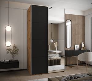 Armoire Lux 3 Noir - Imitation chêne - Argenté - Largeur : 140 cm