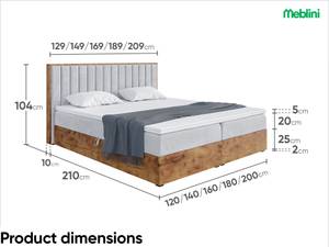 Boxspringbett Lofty 4 Hellgrau - Breite: 209 cm - H3