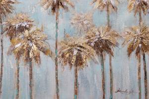 Tableau peint Morning in the Tropics Bleu - Marron - Bois massif - Textile - En partie en bois massif - 120 x 60 x 4 cm