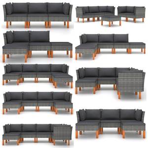 Mittelsofa (2er Set) 3007729-4 Grau - Metall - Polyrattan - Holzart/Dekor - 65 x 67 x 61 cm