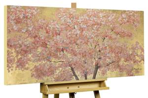 Tableau peint First Scent of Flowers Marron - Rose foncé - Bois massif - Textile - 120 x 60 x 4 cm