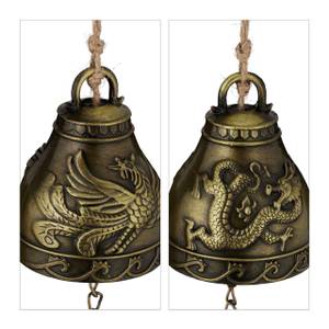 Windspiel Glocken 4er Set Feng Shui Beige - Gold - Metall - Rattan - 5 x 28 x 5 cm