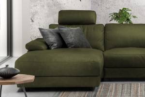 Ecksofa LOLA XL motor. Relaxfunktion Grün - Ecke davorstehend links - Longchair davorstehend links - Ottomane davorstehend links - Massivholz - Textil