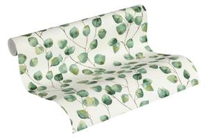 Papier peint imprimé micro feuilles Vert - Blanc - Matière plastique - Textile - 53 x 1005 x 1 cm