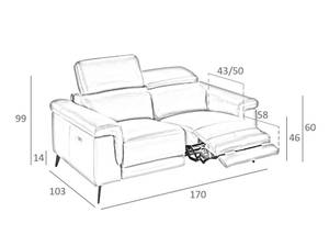 2-Sitzer-Sofa, bezogen mit grauem Leder Grau - Echtleder - Textil - 170 x 99 x 103 cm