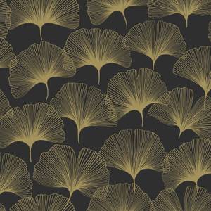 papier peint feuilles de ginkgo 7285 Noir - Fibres naturelles - Textile - 53 x 1005 x 1005 cm